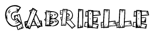 The image contains the name Gabrielle written in a decorative, stylized font with a hand-drawn appearance. The lines are made up of what appears to be planks of wood, which are nailed together