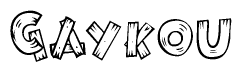 The image contains the name Gaykou written in a decorative, stylized font with a hand-drawn appearance. The lines are made up of what appears to be planks of wood, which are nailed together
