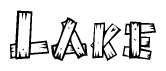 The clipart image shows the name Lake stylized to look as if it has been constructed out of wooden planks or logs. Each letter is designed to resemble pieces of wood.
