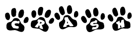 The image shows a series of animal paw prints arranged horizontally. Within each paw print, there's a letter; together they spell Crash