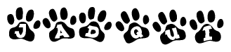 The image shows a row of animal paw prints, each containing a letter. The letters spell out the word Jadqui within the paw prints.