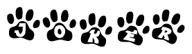 The image shows a series of animal paw prints arranged in a horizontal line. Each paw print contains a letter, and together they spell out the word Joker.