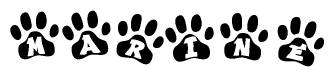 The image shows a series of animal paw prints arranged horizontally. Within each paw print, there's a letter; together they spell Marine