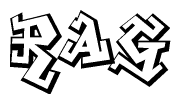 The clipart image depicts the word Rag in a style reminiscent of graffiti. The letters are drawn in a bold, block-like script with sharp angles and a three-dimensional appearance.