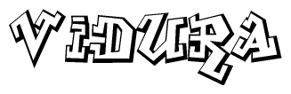 The clipart image depicts the word Vidura in a style reminiscent of graffiti. The letters are drawn in a bold, block-like script with sharp angles and a three-dimensional appearance.
