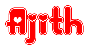 The image is a clipart featuring the word Ajith written in a stylized font with a heart shape replacing inserted into the center of each letter. The color scheme of the text and hearts is red with a light outline.