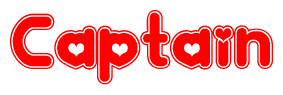 The image is a clipart featuring the word Captain written in a stylized font with a heart shape replacing inserted into the center of each letter. The color scheme of the text and hearts is red with a light outline.