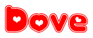 The image displays the word Dove written in a stylized red font with hearts inside the letters.