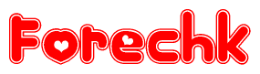 The image is a clipart featuring the word Forechk written in a stylized font with a heart shape replacing inserted into the center of each letter. The color scheme of the text and hearts is red with a light outline.