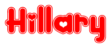 The image displays the word Hillary written in a stylized red font with hearts inside the letters.