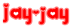 The image displays the word Jay-jay written in a stylized red font with hearts inside the letters.