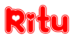 The image is a clipart featuring the word Ritu written in a stylized font with a heart shape replacing inserted into the center of each letter. The color scheme of the text and hearts is red with a light outline.