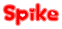 The image is a clipart featuring the word Spike written in a stylized font with a heart shape replacing inserted into the center of each letter. The color scheme of the text and hearts is red with a light outline.