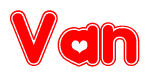 The image displays the word Van written in a stylized red font with hearts inside the letters.