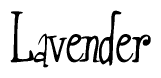 The image is a stylized text or script that reads 'Lavender' in a cursive or calligraphic font.