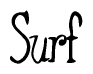 The image contains the word 'Surf' written in a cursive, stylized font.