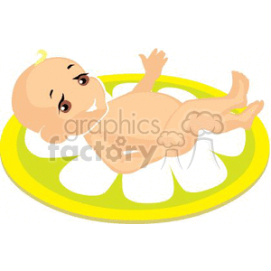 A Baby Laying on a Yellow and White Rug Happy