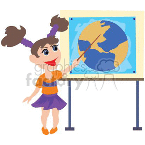 Little girl pointing at a map in the classroom