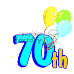 The image is a piece of clipart celebrating a 70th birthday or anniversary. It features the number 70th in large, colorful characters, accompanied by a few balloons with strings attached to the text. There are also some decorative elements like confetti or sparkles around the text to emphasize the festive nature of the celebration.