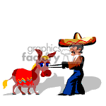 Mexican man pulling a donkey.