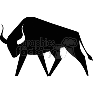The clipart image depicts a silhouette of a bull. It's a stylized, solid black representation of the wild animal, suitable for vinyl-ready graphics for use in decals, stickers, or as a design element in various projects.
