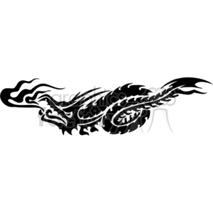 This image features a black and white vector design of a stylized dragon. The design is composed of tribal-inspired shapes and curves, which create the impression of a dragon with elongated features, such as its tail and wings. The style is bold and graphic, which is suitable for decals, tattoos, or vinyl cutting for signage.