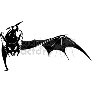 The image is a black and white vector illustration of a stylized bat, suitable for vinyl cutting and design purposes. It features the bat in mid-flight with its wings spread out, showcasing intricate detailing that gives it a slightly intimidating and spooky appearance. This kind of image is commonly associated with Halloween themes and could be used for decorations, designs, or themed events.
