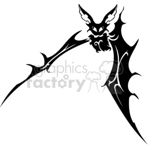 The clipart image depicts a stylized bat in mid-flight, featuring prominent wings and an exaggerated, menacing face. The image is a black and white line art illustration, suitable for vinyl-ready applications.