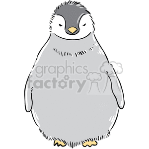The image features a cute cartoon representation of a baby penguin. The penguin is standing upright with a happy and content expression on its face.