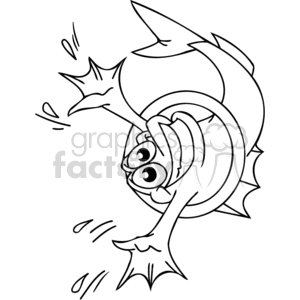 The clipart image depicts a cartoon fish with a funny expression jumping through a ring or hoop. The fish appears to be performing a trick or stunt, as indicated by the motion lines and its big, bulging, crossed eyes.