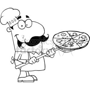Fast Food Proud Chef Inserting A Pepperoni Pizza Pie