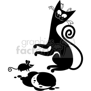 vector clip art illustration of black cat 075