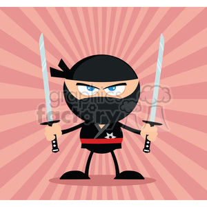 Angry Cartoon Ninja Warrior With Two Katana Flat Design