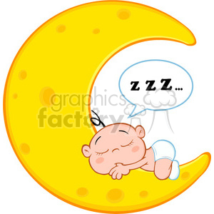 Royalty Free RF Clipart Illustration Cute Baby Boy Sleeps On Moon With Speech Bubble