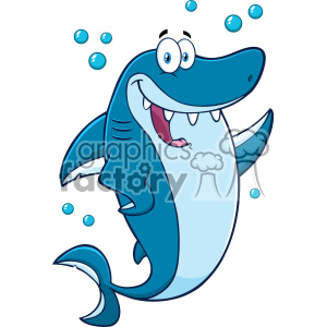 Clipart Happy Blue Shark Cartoon Waving For Greeting Vector