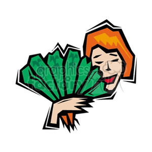 The clipart image depicts a stylized woman with a bunch of green vegetables in her hand. It represents a farmer or gardener who has harvested vegetables, indicative of a focus on agriculture and vegetarian produce.