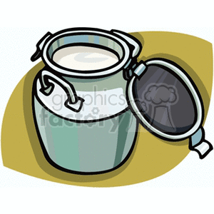The clipart image depicts a water bucket or watering can with a handle and a spout, commonly used in agriculture or gardening to water plants.