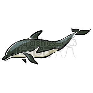 The image is a clipart representation of a dolphin. The dolphin is stylized with a simplified form, depicting its streamlined body, dorsal fin, flippers, and tail fin with a hint of motion.