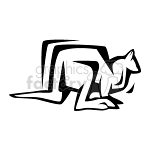 This clipart image depicts an abstract, stylized line art of a crouching kangaroo. It's a simple, black and white representation commonly associated with Australian animals.