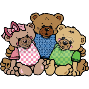 The clipart image shows a group of teddy bears in country-style clothing and accessories, arranged in a family group. The bears are sitting and are depicted in a cartoon style.