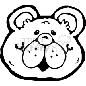 The image is a black and white clipart illustration of a bear's face. The bear appears to be styled in a simplistic, country-inspired design with prominent features, including large rounded ears, expressive eyes, and a cute snout with a heart-shaped nose. There's a tranquil and friendly expression on the bear's face. The style of the drawing is cartoonish and charming, suitable for children's materials or decorative purposes.