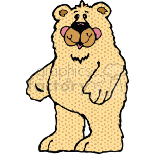 The image depicts a stylized cartoon bear with a country-style design. The bear is standing upright and has a friendly, smiling expression. It does not accurately represent a polar bear or any specific wild animal as the color and patterns are more characteristic of a whimsical or decorative representation rather than a scientifically accurate illustration. Its surface is covered with small dots, giving it a textured appearance.