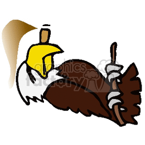 The clipart image features a stylized representation of a bald eagle. The eagle is depicted in a brown and white color scheme, with a yellow beak and feet. One of its claws is holding onto a branch.