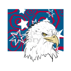 Eagle head in front of flag design