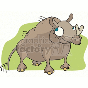 Cartoon rhino standing against a green background