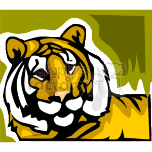This is a stylized, abstract clipart image of a tiger. The tiger is illustrated with bold lines and shapes, using a limited color palette primarily consisting of yellow, orange, black, and white, which are typical colors for a tiger's fur. The artwork simplifies and exaggerates certain features of the tiger for artistic effect, making it a unique and abstract representation of the animal.