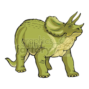This clipart image features a Triceratops, which is a type of herbivorous dinosaur identifiable by its three horns on the face and a large bony frill at the back of the head. The dinosaur is depicted in a side profile standing position.