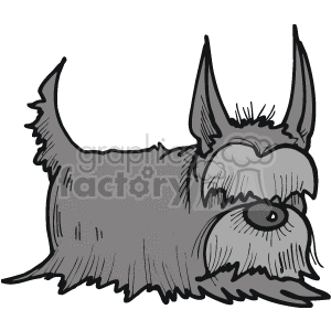 The clipart image depicts a cartoon of a small, black Cairn Terrier dog. The dog has prominent pointy ears and shaggy fur, typical of the Cairn Terrier breed.