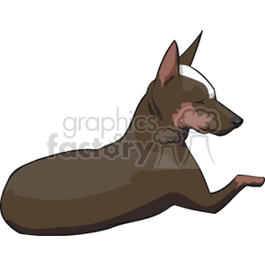 This clipart image features a brown dog lying down with its front leg extended. The dog appears to be calm and relaxed. The illustration style is simple and stylized, emphasizing the shape and form of the dog without extensive detailing.