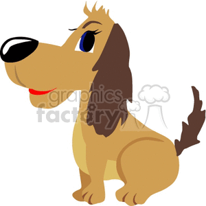 The image is a clipart illustration of a cartoon dog. The dog appears to be smiling and has a friendly look. It is sitting and has a brown coat with darker ears and tail, a big black nose, and a small amount of detail suggesting fur texture.